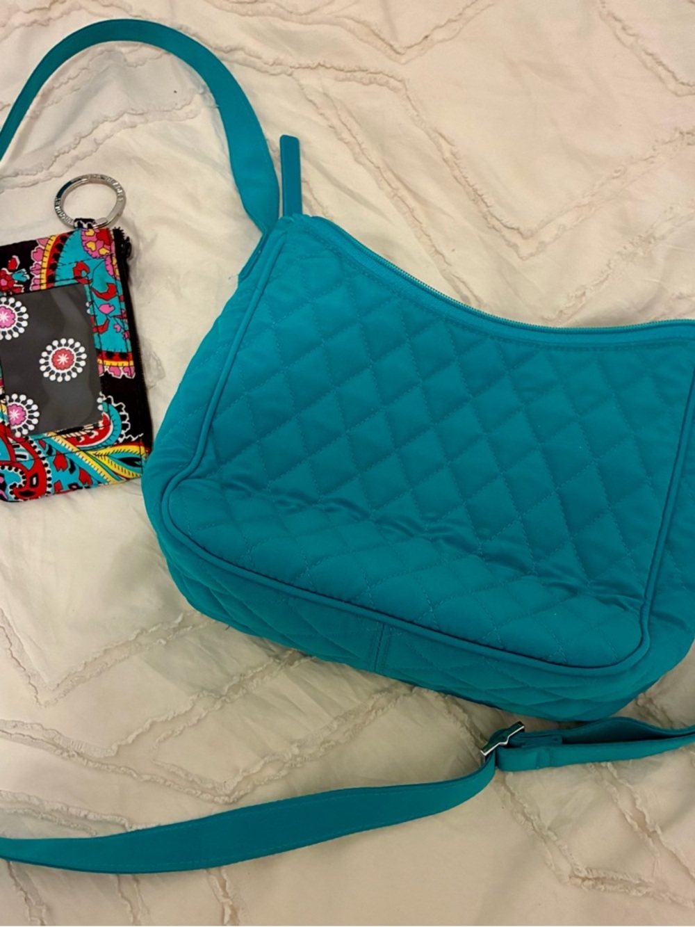 Vera Bradley Teal Quilted Crossbody Bag and Key Wallet (sold as pair)